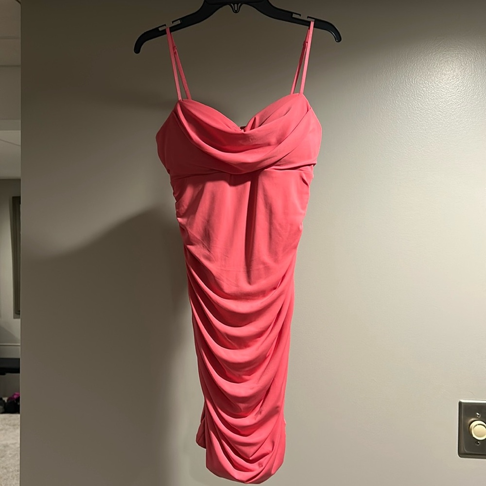 Pink Bodycon Ruched Cowl Neck Homecoming Dress (Honey and Rosie, Size XS) - Picture 2 of 7